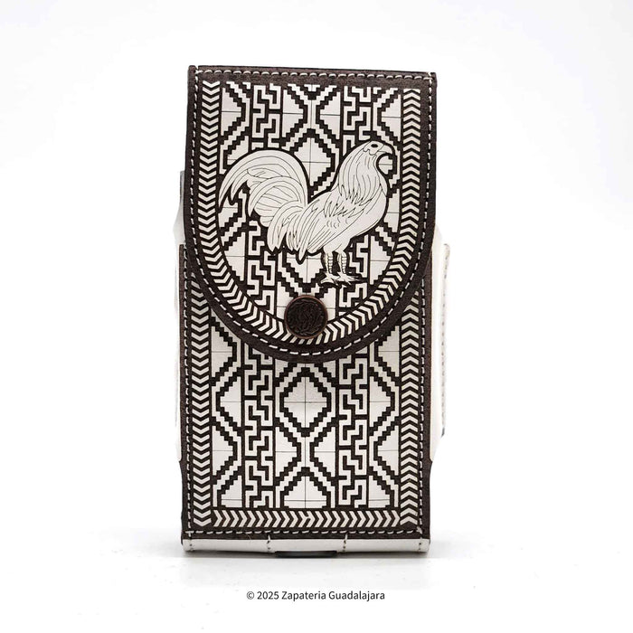 Western Laser White Rooster Leather Phone Case-M317