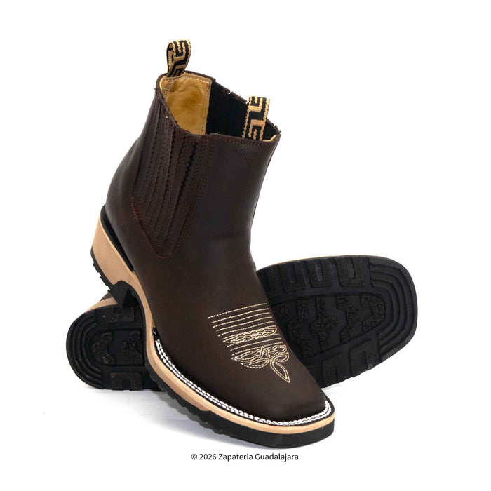 Bota Crazy Choco de piel con suela de doble densidad y punta cuadrada ancha - H42D2631