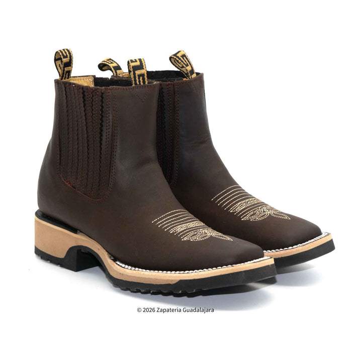 Bota Crazy Choco de piel con suela de doble densidad y punta cuadrada ancha - H42D2631