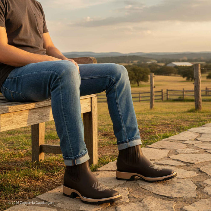 Bota Crazy Choco de piel con suela de doble densidad y punta cuadrada ancha - H42D2631