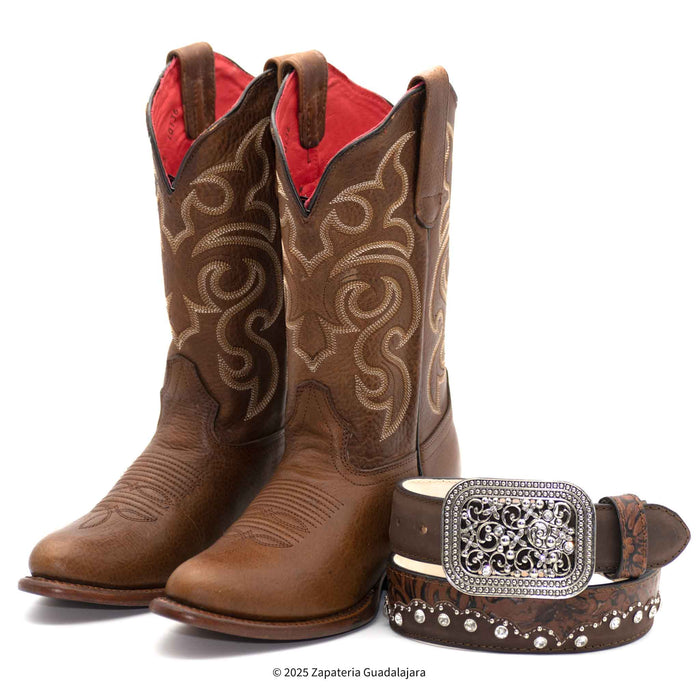 Women's Oval Toe Rage Walnut Leather Boot-359940