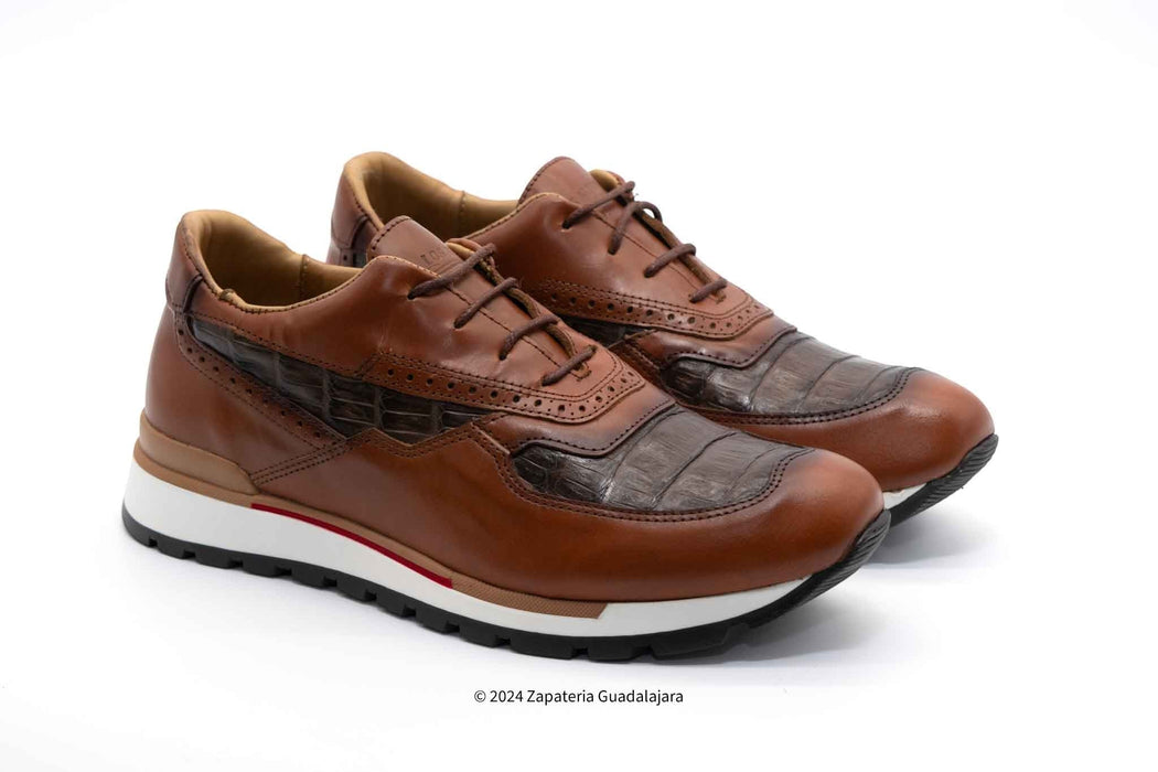 Caiman Belly Faded Brown Casual Leather Tennis Shoe-ZTM018216