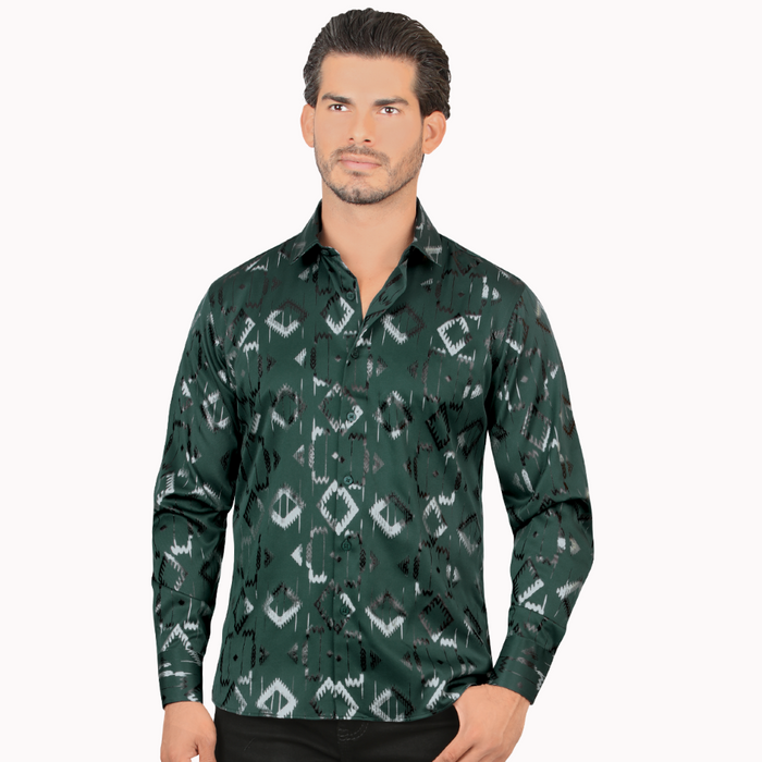 Green Long Sleeve Western Fashion Shirt-LAM4474