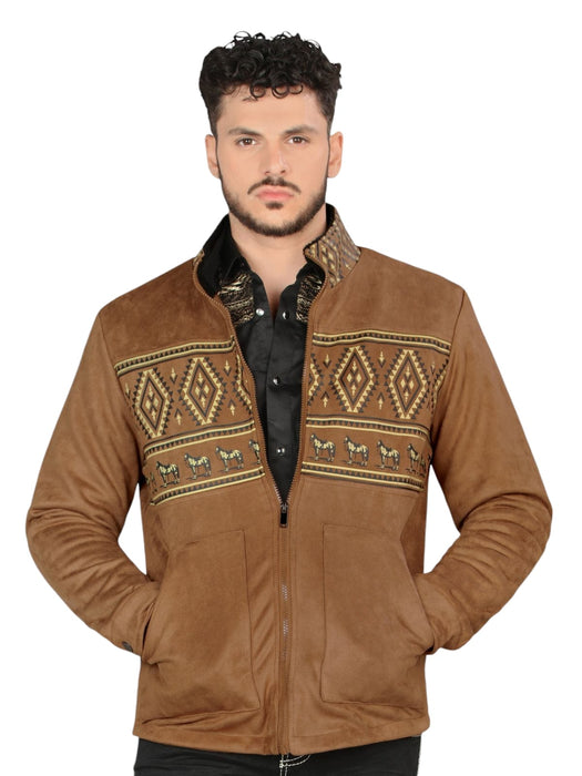 MEN MICROFIBER WESTERN ZIPPER JACKET BROWN #LAM610