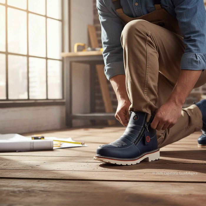 6" Blue Flex Western dual density sole leather work boots-KW337