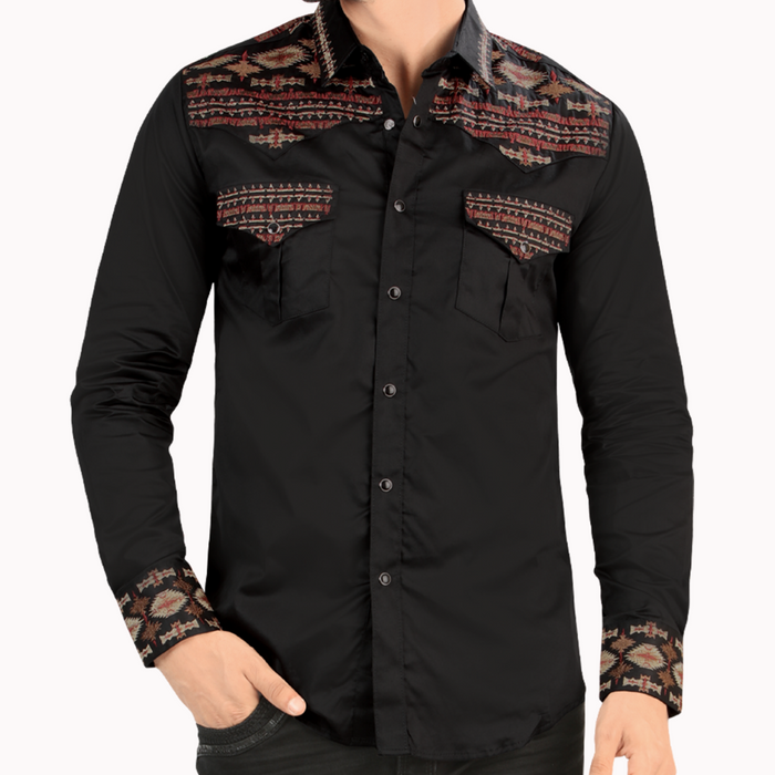 Black Long Sleeve Western Fashion Shirt-LV2212