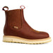 Brown leather boot with beige sole on a white background