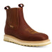 Brown boot with beige sole on a white background