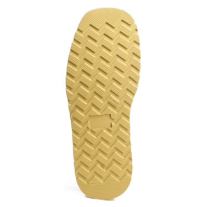 Yellow sole of a shoe with textured pattern on a white background