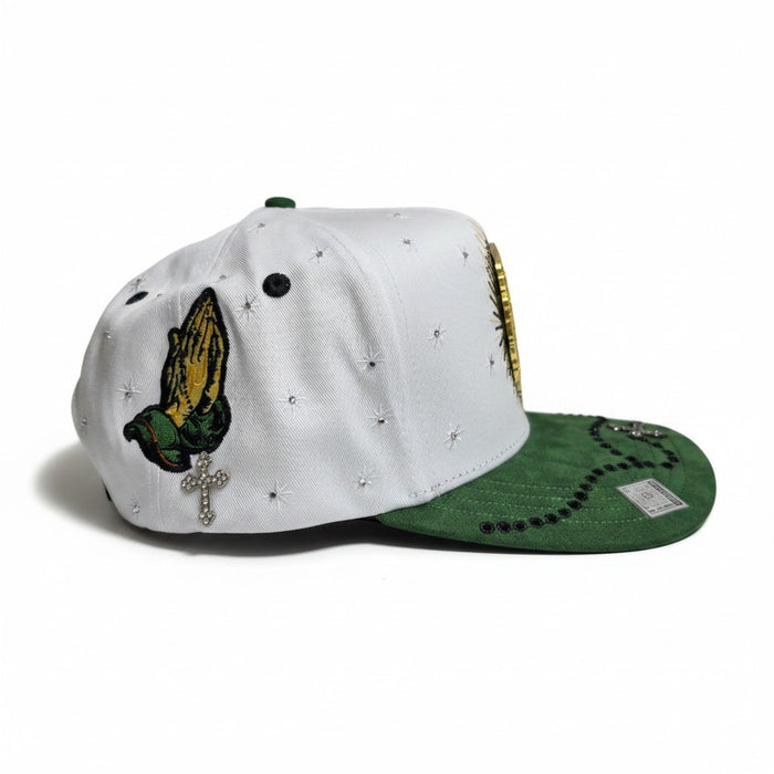 San Judas adjustable rhinestone white cap