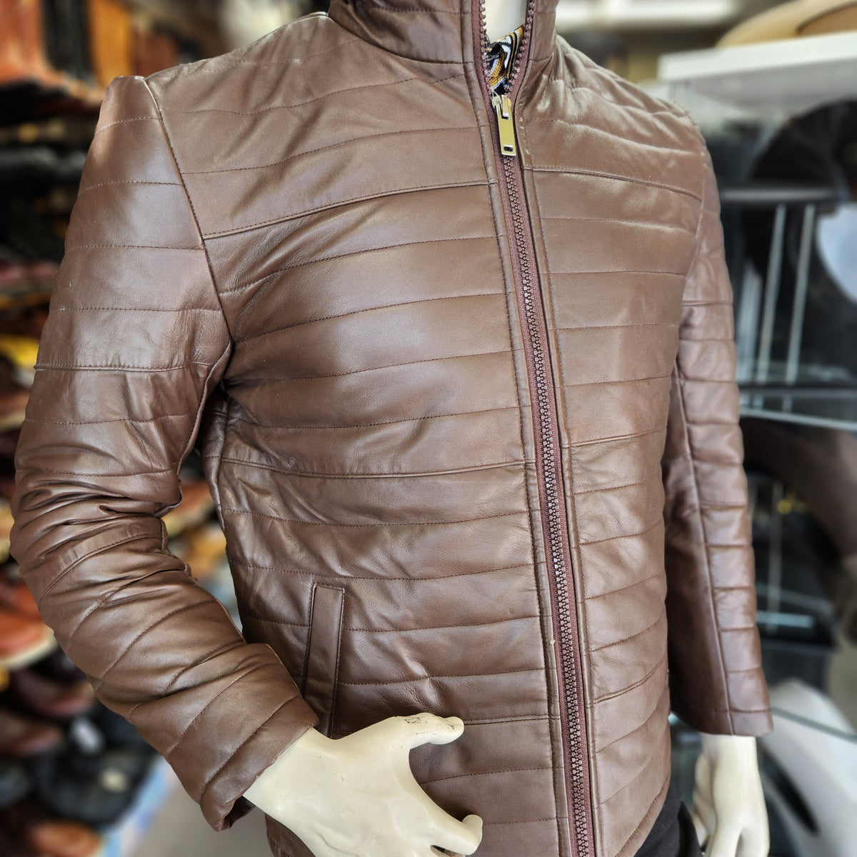 AB40L MEN LAMB LEATHER JACKET BROWN | Genuine Leather Cowboy Boots