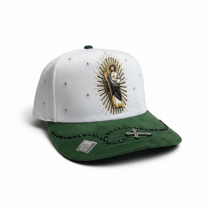 San Judas adjustable rhinestone white cap