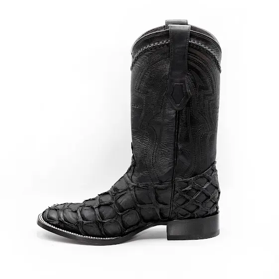 Pirarucu Wide Square Toe Matte Black Leather Boot-2824L1069