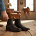 Zapateria Guadalajara men's dark brown leather square toe chelsea boots with rubber sole and orange lining.