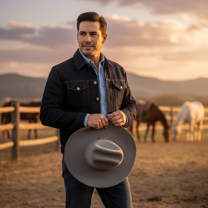 Zapateria Guadalajara grey 100% sheep wool western hat with 4.5" crown and 4" brim.