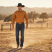 Zapateria Guadalajara solid cognac western long sleeve 100% cotton shirt with snap buttons and flap pockets.