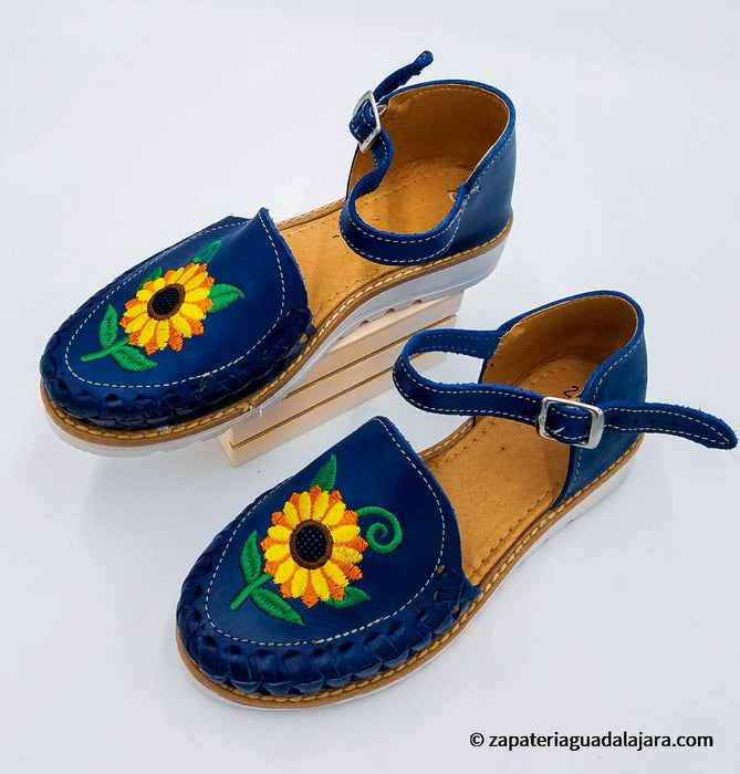 22670 SUNFLOWER HUARACHE BLUE | Genuine Leather Vaquero Boots and Cowboy Hats | Zapateria Guadalajara | Authentic Mexican Western Wear