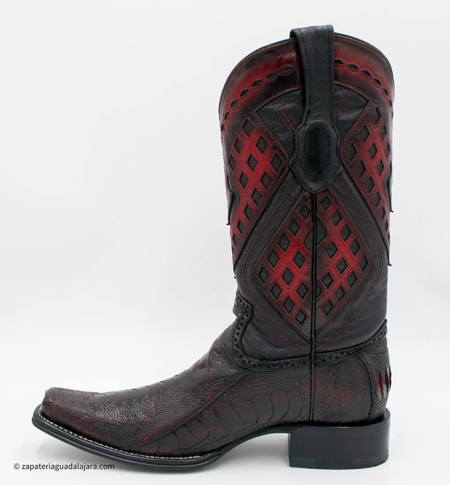 2760518 Ostrich Leg European Toe Faded Burgundy | Genuine Leather Vaquero Boots and Cowboy Hats | Zapateria Guadalajara | Authentic Mexican Western Wear