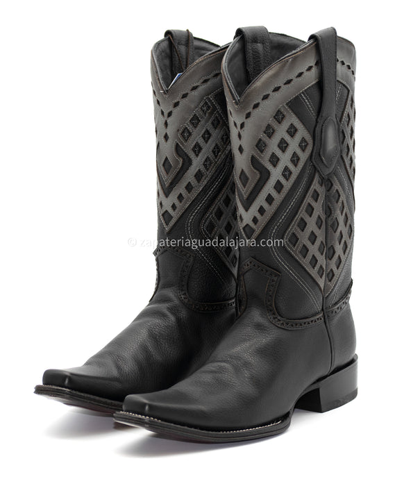 2762705 NARROW SQUARE TOE GRISLY BLACK | Genuine Leather Vaquero Boots and Cowboy Hats | Zapateria Guadalajara | Authentic Mexican Western Wear