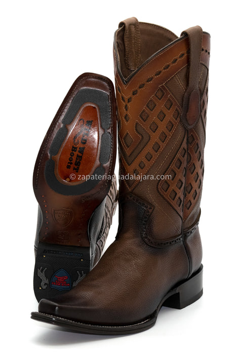 2762716 NARROW SQUARE TOE GRISLY FADED BROWN | Genuine Leather Vaquero Boots and Cowboy Hats | Zapateria Guadalajara | Authentic Mexican Western Wear