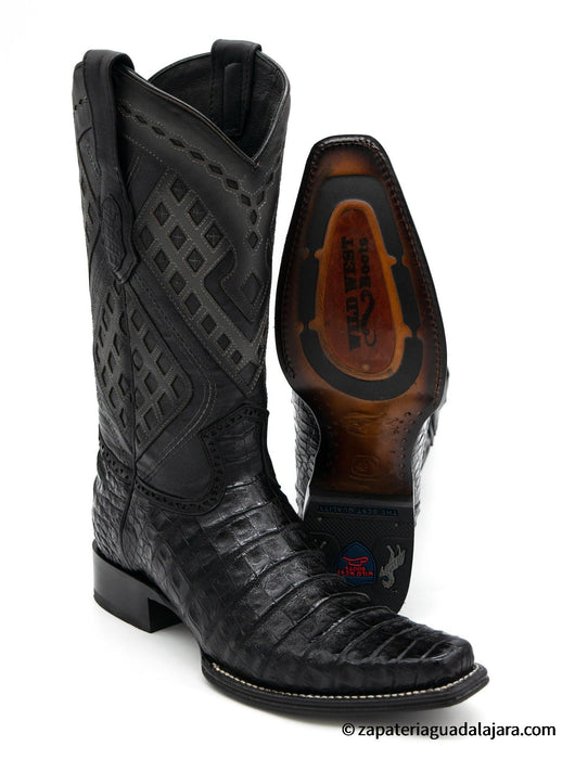 2768205 NARROW SQUARE TOE CAIMAN BELLY BLACK | Genuine Leather Vaquero Boots and Cowboy Hats | Zapateria Guadalajara | Authentic Mexican Western Wear