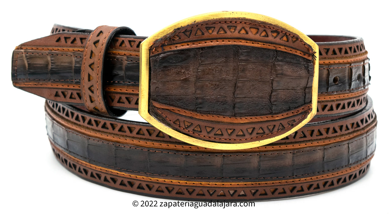 2C24U8216 CAIMAN BELLY LASER BELT FADED BROWN | Genuine Leather Vaquero Boots and Cowboy Hats | Zapateria Guadalajara | Authentic Mexican Western Wear