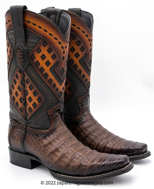 2768216 NARROW SQUARE TOE CAIMAN BELLY FADED BROWN | Genuine Leather Vaquero Boots and Cowboy Hats | Zapateria Guadalajara | Authentic Mexican Western Wear