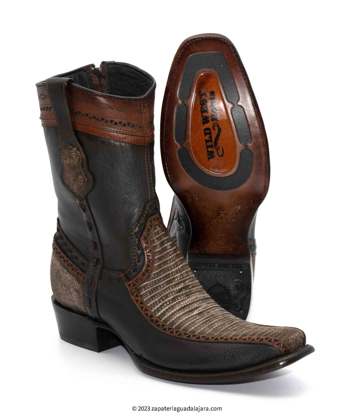 Men's King Exotic Teju Lizard Boots With Deer Dubai Toe Handcrafted  Sanded Brown (479BF0735) main image 1