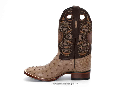 28240372 WIDE SQUARE TOE OSTRICH MOCHA | Genuine Leather Vaquero Boots and Cowboy Hats | Zapateria Guadalajara | Authentic Mexican Western Wear