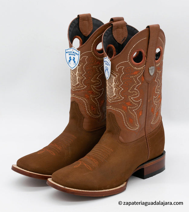 28246350 MEN WIDE SQUARE TOE NOBUCK CHEDRON | Genuine Leather Vaquero Boots and Cowboy Hats | Zapateria Guadalajara | Authentic Mexican Western Wear