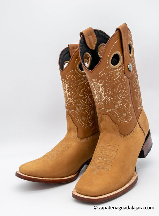 28246362 MEN WIDE SQUARE TOE NOBUCK CAMEL | Genuine Leather Vaquero Boots and Cowboy Hats | Zapateria Guadalajara | Authentic Mexican Western Wear