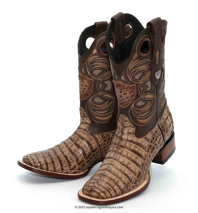 28248272 WIDE SQUARE TOE CAIMAN BELLY MOCHA | Genuine Leather Vaquero Boots and Cowboy Hats | Zapateria Guadalajara | Authentic Mexican Western Wear
