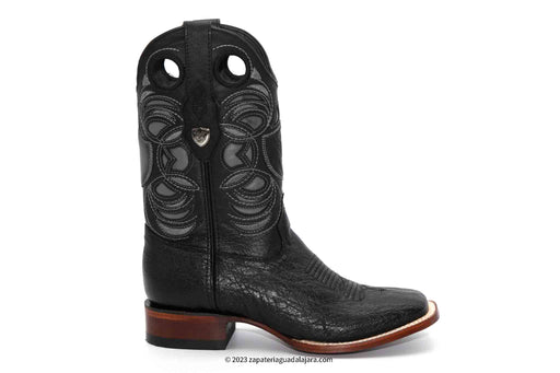 28249705 WIDE SQUARE TOE SMOOTH OSTRICH BLACK | Genuine Leather Vaquero Boots and Cowboy Hats | Zapateria Guadalajara | Authentic Mexican Western Wear