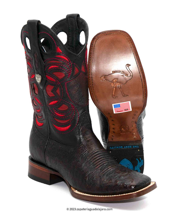 28249718 WIDE SQUARE TOE SMOOTH OSTRICH BLACK CHERRY | Genuine Leather Vaquero Boots and Cowboy Hats | Zapateria Guadalajara | Authentic Mexican Western Wear
