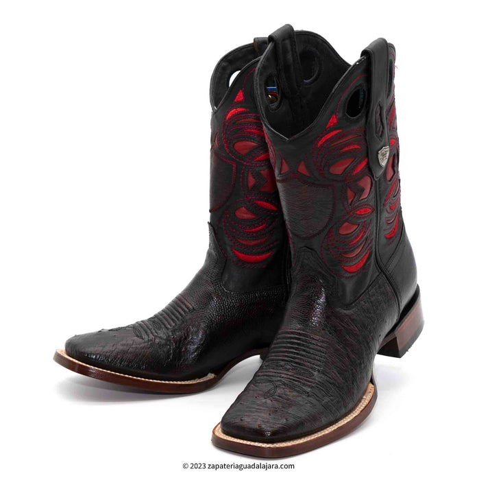 28249718 WIDE SQUARE TOE SMOOTH OSTRICH BLACK CHERRY | Genuine Leather Vaquero Boots and Cowboy Hats | Zapateria Guadalajara | Authentic Mexican Western Wear