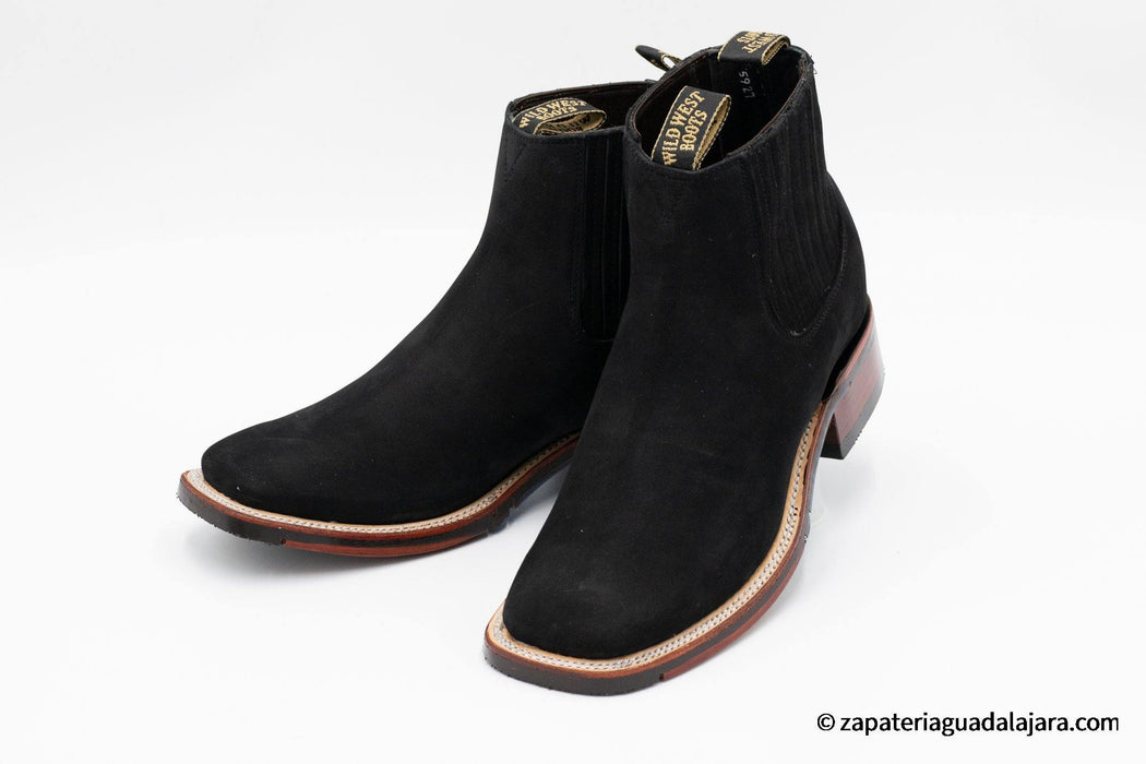 2826B6305 WIDE SQUARE TOE NOBUCK BLACK RUBBER SOLE | Genuine Leather Vaquero Boots and Cowboy Hats | Zapateria Guadalajara | Authentic Mexican Western Wear