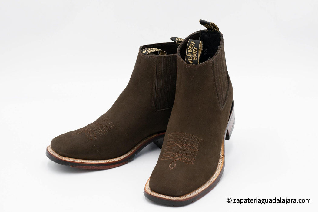 2826B6359 WIDE SQUARE TOE NOBUCK TABACCO RUBBER SOLE | Genuine Leather Vaquero Boots and Cowboy Hats | Zapateria Guadalajara | Authentic Mexican Western Wear