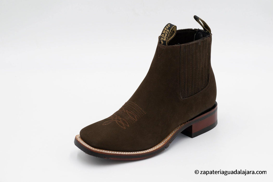 2826B6359 WIDE SQUARE TOE NOBUCK TABACCO RUBBER SOLE | Genuine Leather Vaquero Boots and Cowboy Hats | Zapateria Guadalajara | Authentic Mexican Western Wear