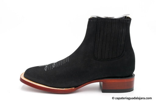 282BM6305 WIDE SQUARE TOE NOBUCK BLACK | Genuine Leather Vaquero Boots and Cowboy Hats | Zapateria Guadalajara | Authentic Mexican Western Wear