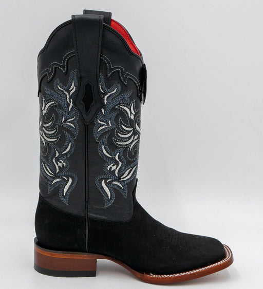 LA-3226305 WOMEN WIDE SQUARE TOE NOBUCK BLACK | Genuine Leather Vaquero Boots and Cowboy Hats | Zapateria Guadalajara | Authentic Mexican Western Wear