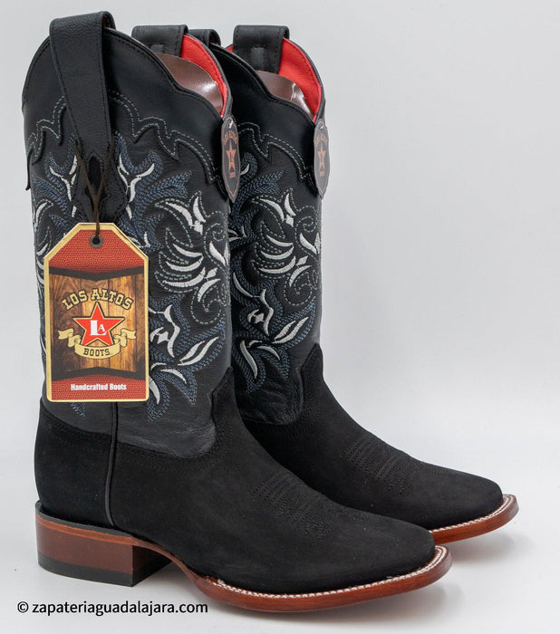 LA-3226305 WOMEN WIDE SQUARE TOE NOBUCK BLACK | Genuine Leather Vaquero Boots and Cowboy Hats | Zapateria Guadalajara | Authentic Mexican Western Wear