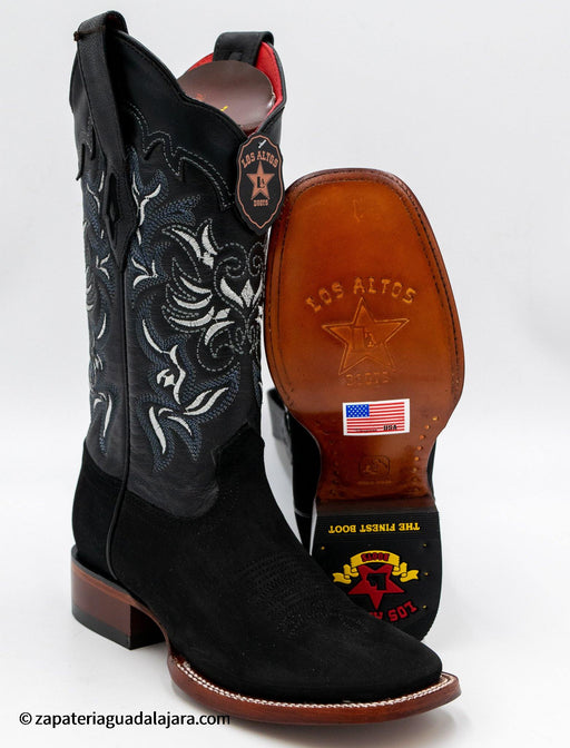 LA-3226305 WOMEN WIDE SQUARE TOE NOBUCK BLACK | Genuine Leather Vaquero Boots and Cowboy Hats | Zapateria Guadalajara | Authentic Mexican Western Wear