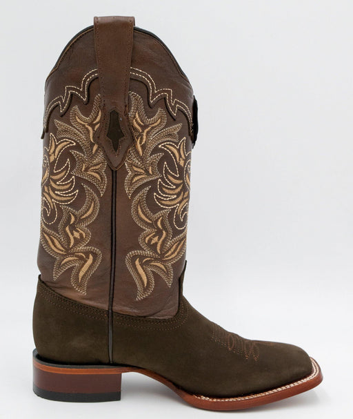 LA-3226359 WOMEN WIDE SQUARE TOE NOBUCK DARK TABACCO | Genuine Leather Vaquero Boots and Cowboy Hats | Zapateria Guadalajara | Authentic Mexican Western Wear