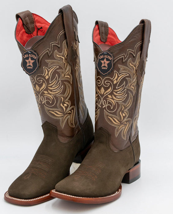 LA-3226359 WOMEN WIDE SQUARE TOE NOBUCK DARK TABACCO | Genuine Leather Vaquero Boots and Cowboy Hats | Zapateria Guadalajara | Authentic Mexican Western Wear