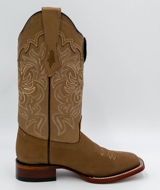LA-3226361 WOMEN WIDE SQUARE TOE NOBUCK TAUPE | Genuine Leather Vaquero Boots and Cowboy Hats | Zapateria Guadalajara | Authentic Mexican Western Wear