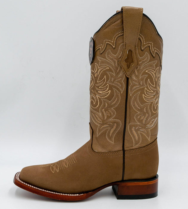 LA-3226361 WOMEN WIDE SQUARE TOE NOBUCK TAUPE | Genuine Leather Vaquero Boots and Cowboy Hats | Zapateria Guadalajara | Authentic Mexican Western Wear