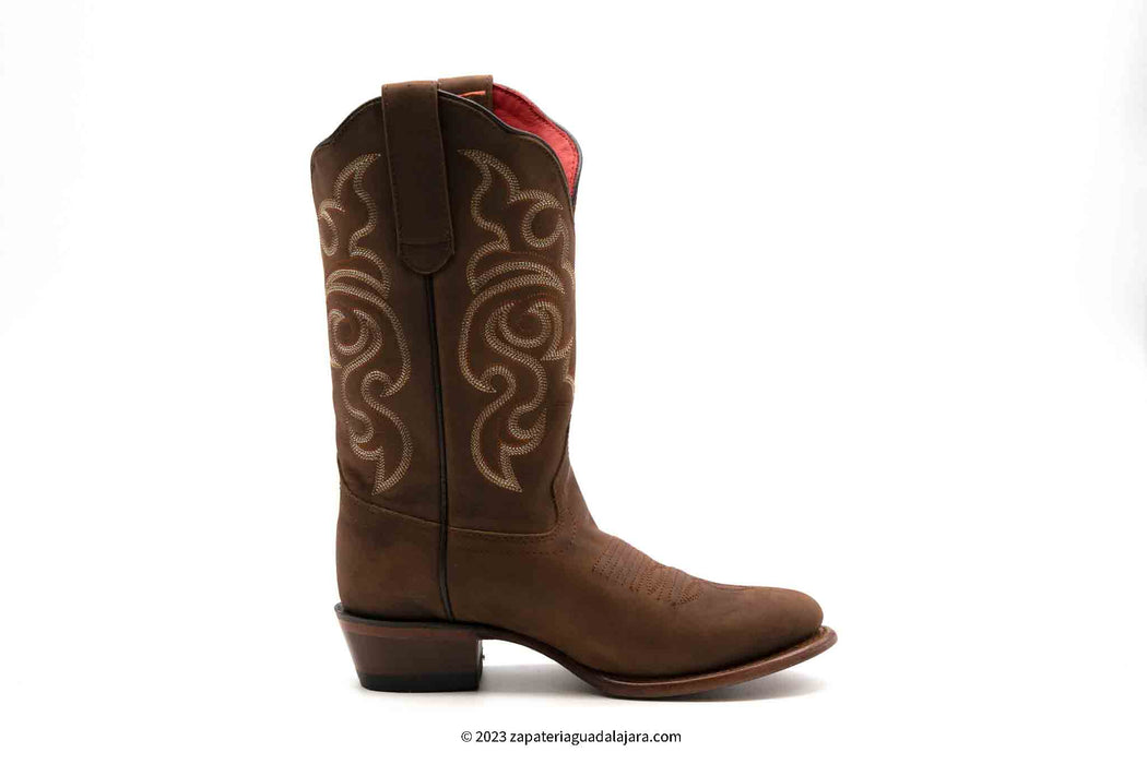 356207 OVAL TOE CRAZY BROWN | Genuine Leather Vaquero Boots and Cowboy Hats | Zapateria Guadalajara | Authentic Mexican Western Wear