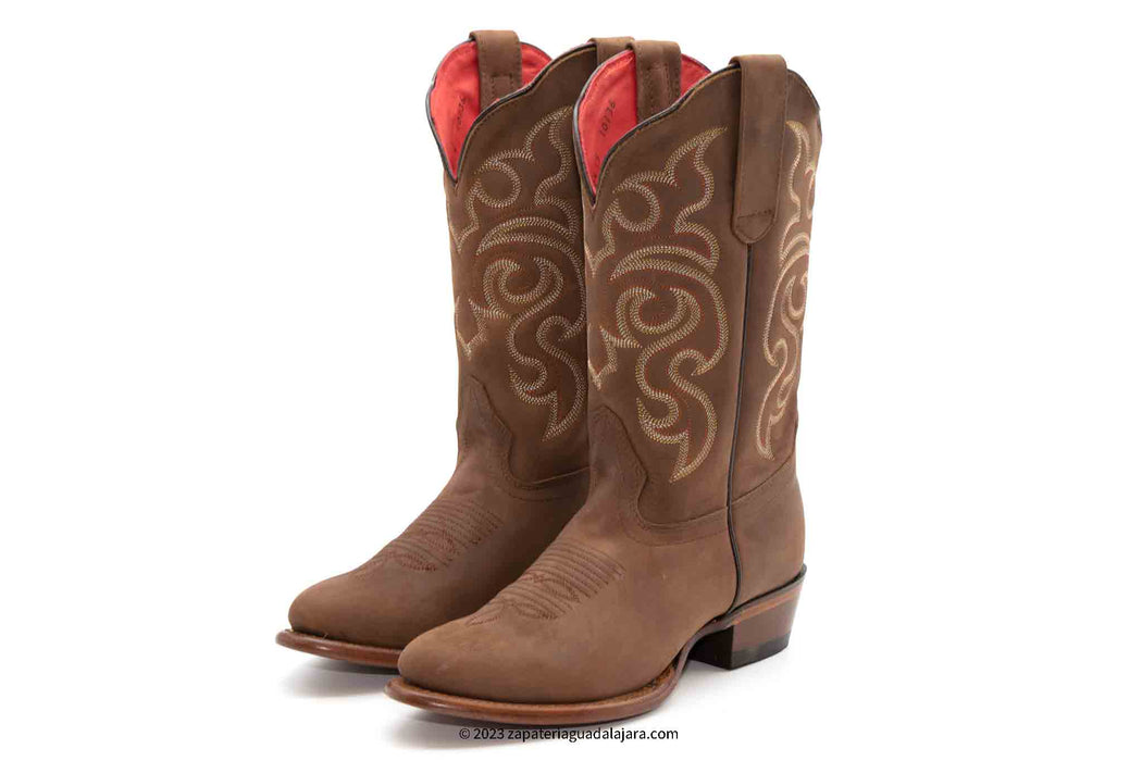 356207 OVAL TOE CRAZY BROWN | Genuine Leather Vaquero Boots and Cowboy Hats | Zapateria Guadalajara | Authentic Mexican Western Wear