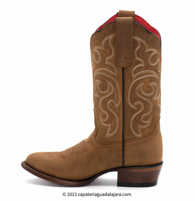 356231 OVAL TOE CRAZY TAN | Genuine Leather Vaquero Boots and Cowboy Hats | Zapateria Guadalajara | Authentic Mexican Western Wear