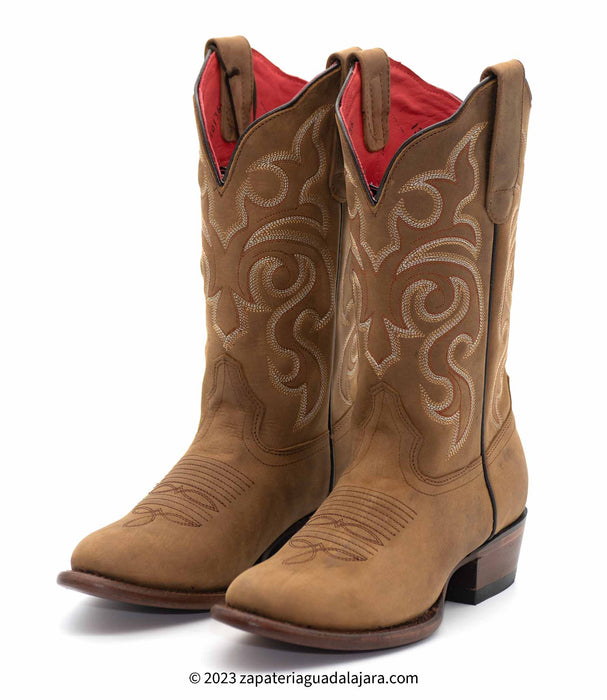 356231 OVAL TOE CRAZY TAN | Genuine Leather Vaquero Boots and Cowboy Hats | Zapateria Guadalajara | Authentic Mexican Western Wear